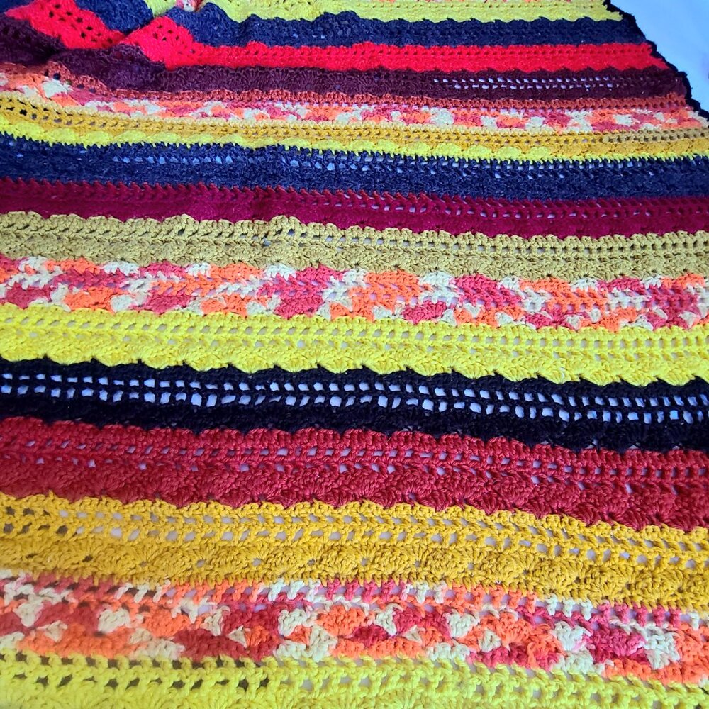 Bright colors handmade bohemian crochet throw blanket Afghan. - Picture 6 of 7